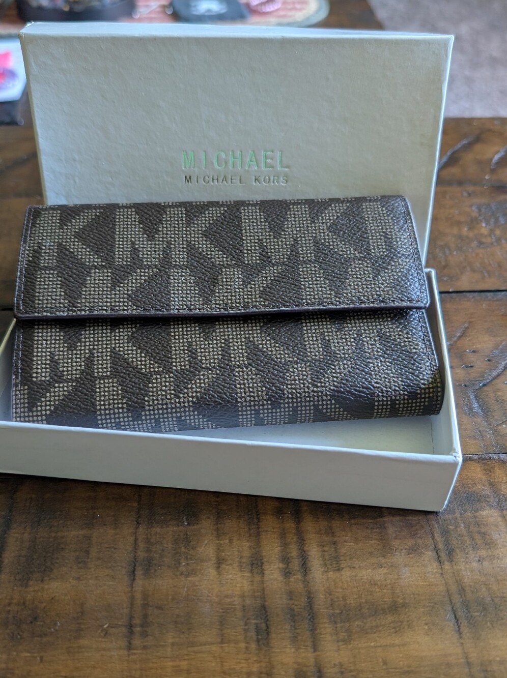 Michael Kors Dark Brown MK Signature Continental Wallet